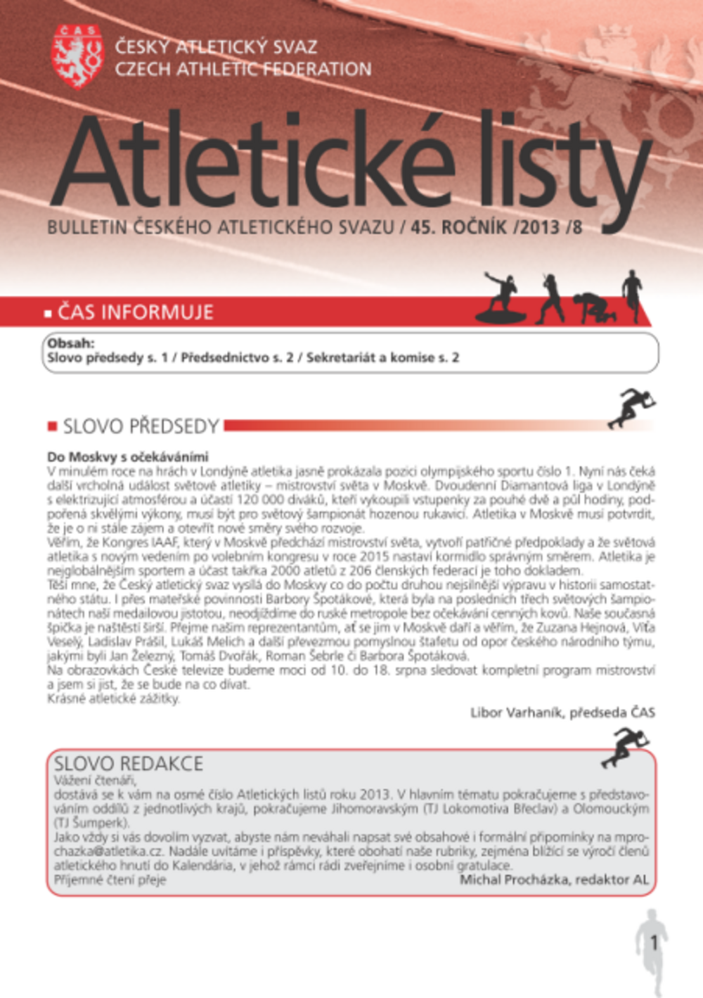 Atletické listy, srpen 2013