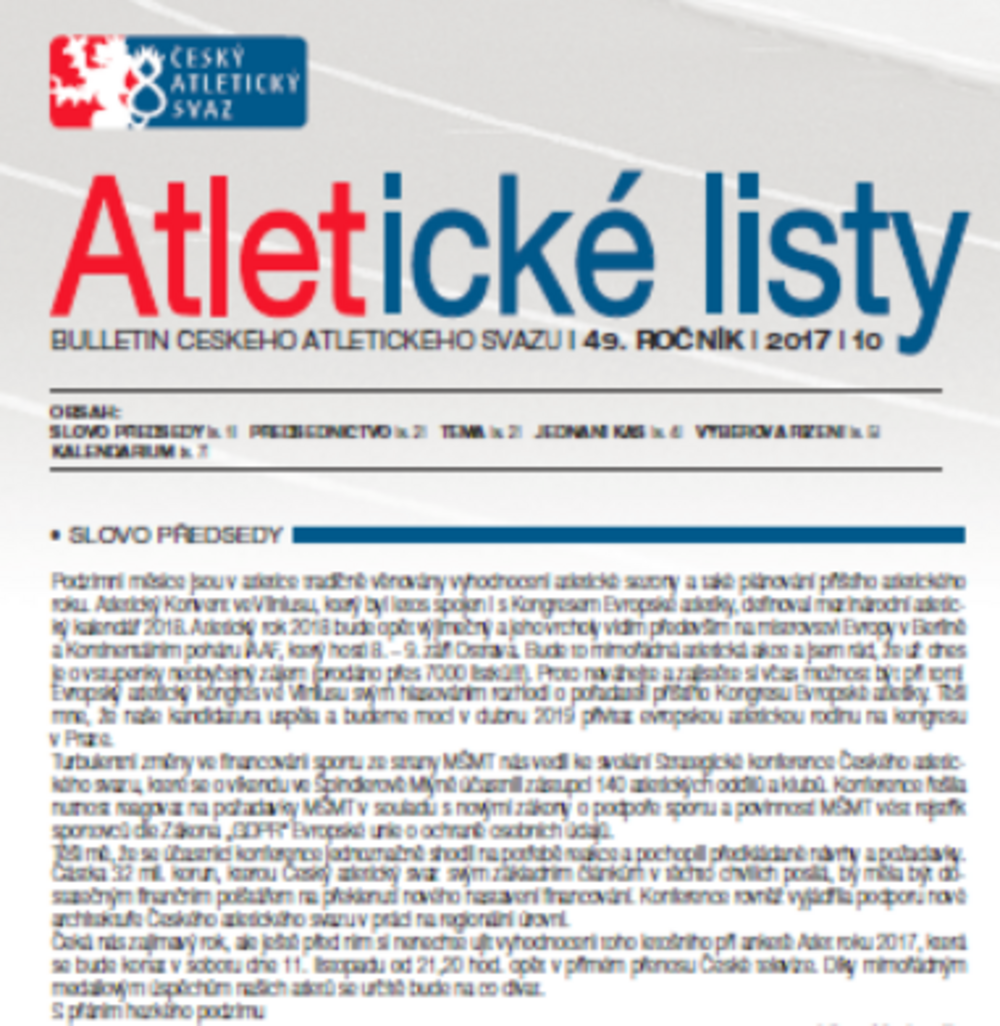 Právě vyšly říjnové Atletické listy