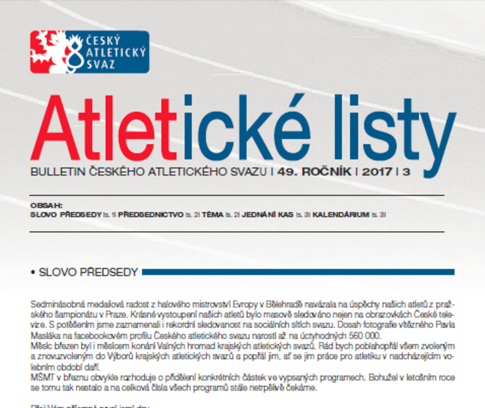 Vyšly březnové Atletické listy