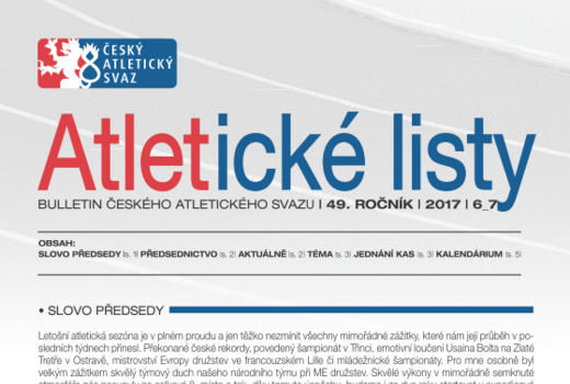 Vyšly Atletické listy pro červen a červenec