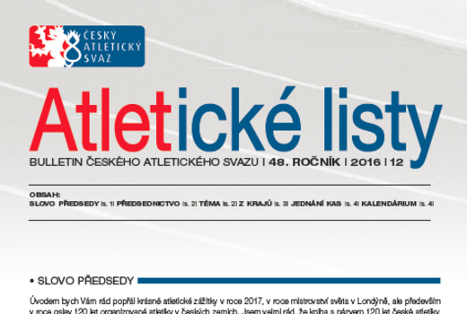Vyšly prosincové Atletické listy